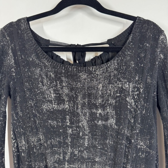 Mais il est où le Soleil? Black Metallic Chic Sheer Silk Blouse Size Small - Picture 3 of 11